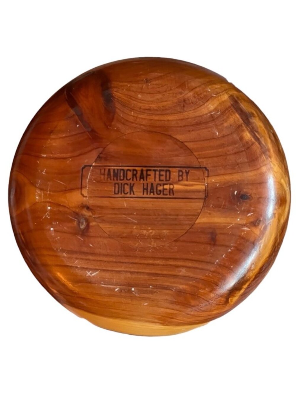 Dick Hager Wood  Vessel Red Cedar w/ ground Turquoise Inlay & Resin 6.5" D READ - Picture 8 of 16